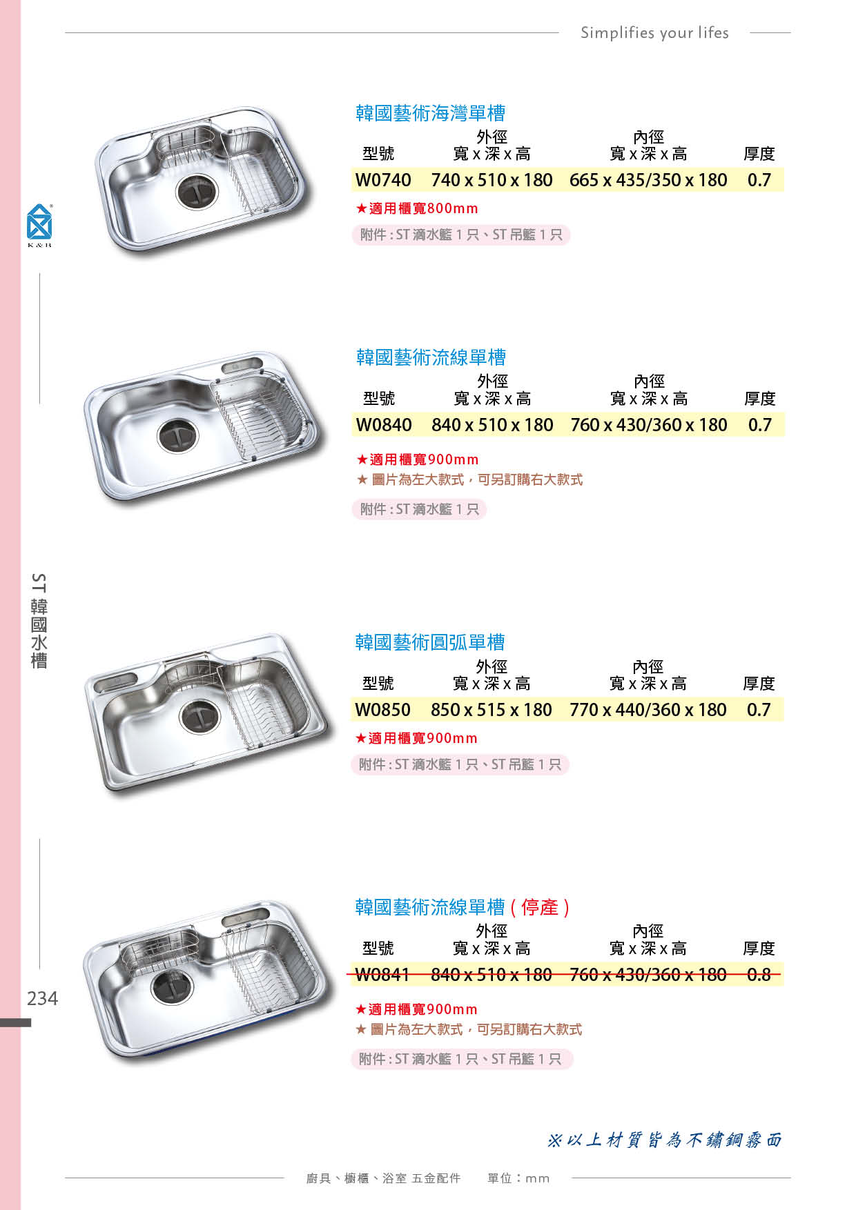 P.234~238 不鏽鋼水槽系列